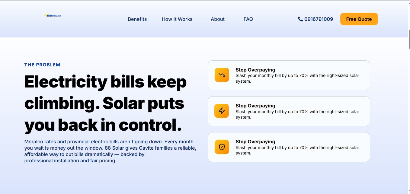 Landing Page - Problem and Solution